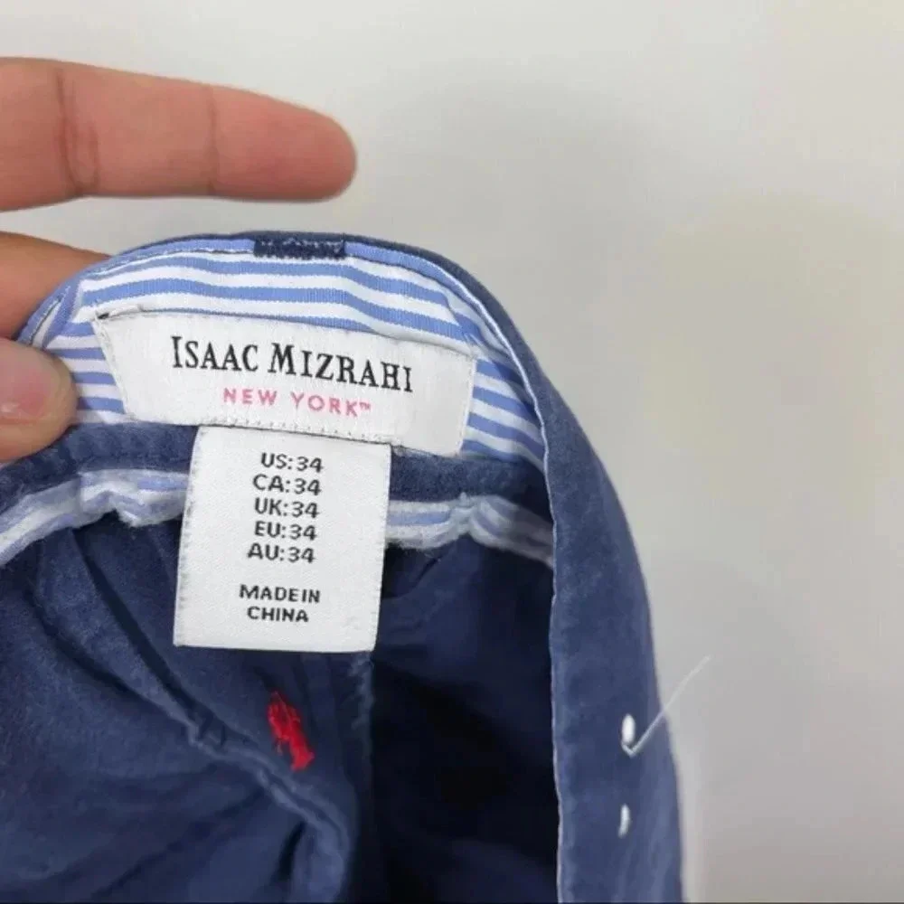 Isaac Mizrahi Navy Blue Embroidered Lobster Print Flat Front Casual Shorts Sz 34